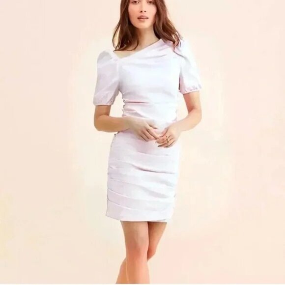 BOGO Anthropologie Maeve Slim Puff-Sleeve Ruched Dress White Size XS - Picture 1 of 6